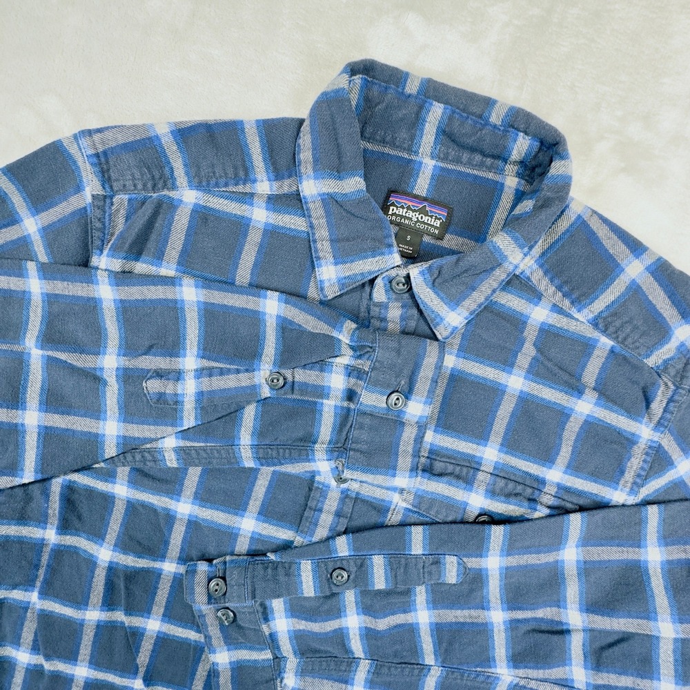 Patagonia Fjord Flannel Shirt Small Blue Plaid Organic Cotton Long Sleeve Button